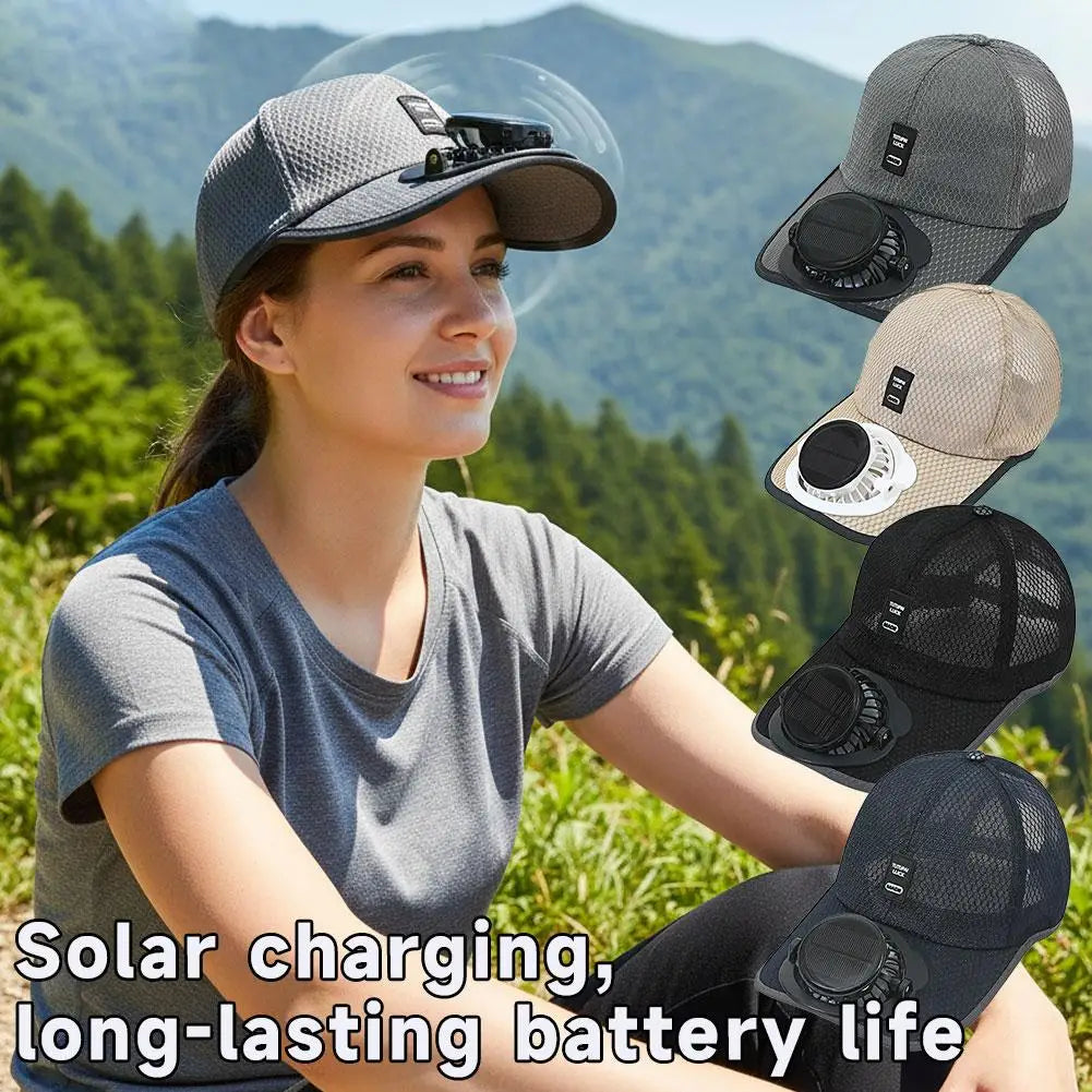 Solar Fan Hat USB Rechargeable Sunscreen Cap with Built-in Fan Outdoor Sun Protection Sunhat for Fishing Hiking Golf Camping