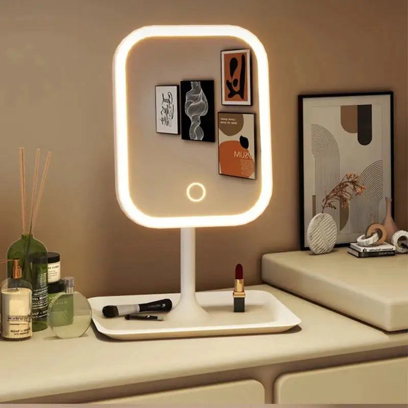 Unique Designer Vanity Mirror Three ColorsLEDLight Makeup Mirror Touch Control Desktop Mirror Bedroom Dressing Mirror
