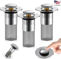 2 Pack Bathroom Sink Drain Strainer, 2 in 1 Pop Up Bathroom Sink Stopper with Hair Catcher Basket for 1~1.5 Inch Drain Holes.