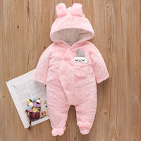 New Baby Plush Climbing Clothes Baby Warm and Thick Cartoon Dog Rabbit Cute Cotton Clothes for 0-2 Years Autumn and Winter