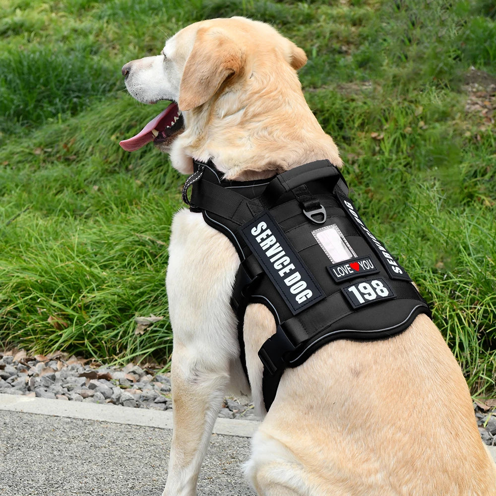 Dog Harness with 4 Dog Patches, Reflective Pet Harness with Durable Soft Padded Handle for Training Med