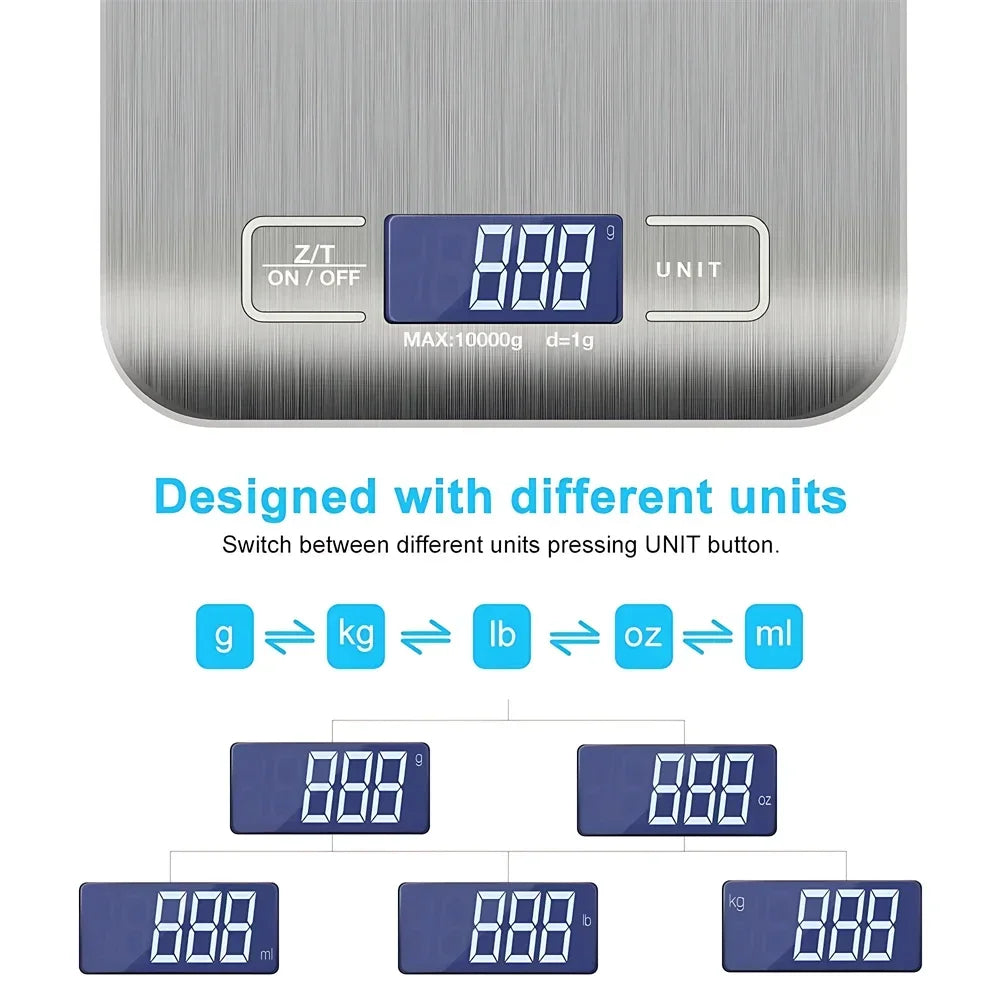 Digital Kitchen Scale LED Display 5kg/1g Stainless Steel Panel Electronic Scales Home Jewelry Food Snacks Weighing Baking Tools