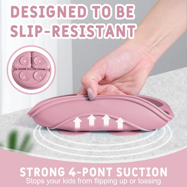 TYRY.HU 3PCS Baby Silicone Feeding Set BPA Free Suction Plate Divided Plate Spoon Fork Silicone Bibs Children Tablewar