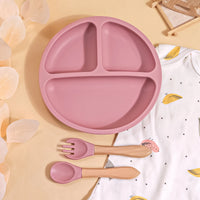 Baby Silicone Feeding Set Suction Plate Divided Plate Spoon Fork Silicone Bibs Children Tablewar 3PCS