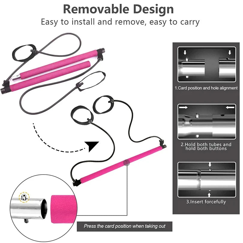 Multifunctional Pilates Bar Combination Fitness Bar Yoga Chest Expansion Tension Rope Back Trainer Elastic Rope Stretching Belt