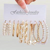 Fashion women's round earrings set, imitation pearl plated K gold jewelry gift