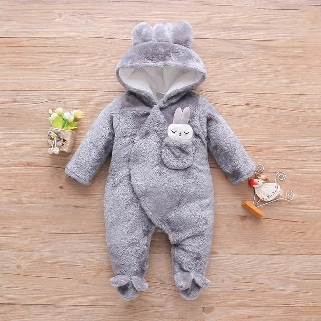 New Baby Plush Climbing Clothes Baby Warm and Thick Cartoon Dog Rabbit Cute Cotton Clothes for 0-2 Years Autumn and Winter
