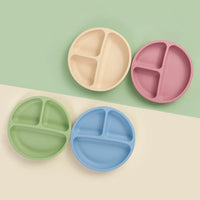 Baby Silicone Feeding Set Suction Plate Divided Plate Spoon Fork Silicone Bibs Children Tablewar 3PCS