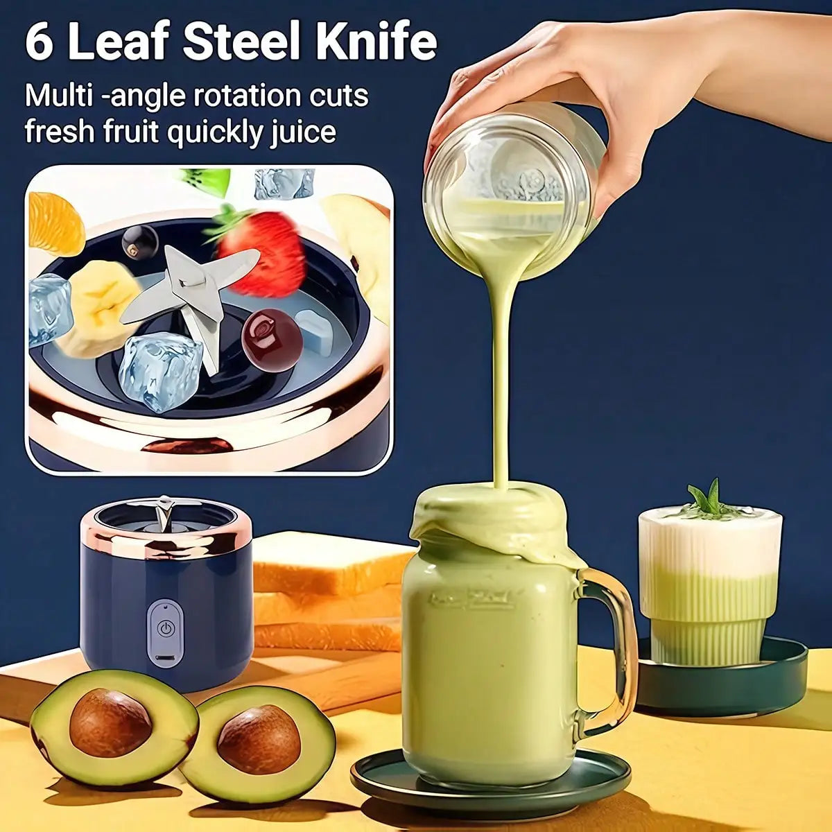 Portable Blender Juicer with Cup - Crush Fruits Veggies for Smoothies, Kitchen Gym Essential