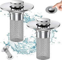 2 Pack Bathroom Sink Drain Strainer, 2 in 1 Pop Up Bathroom Sink Stopper with Hair Catcher Basket for 1~1.5 Inch Drain Holes.