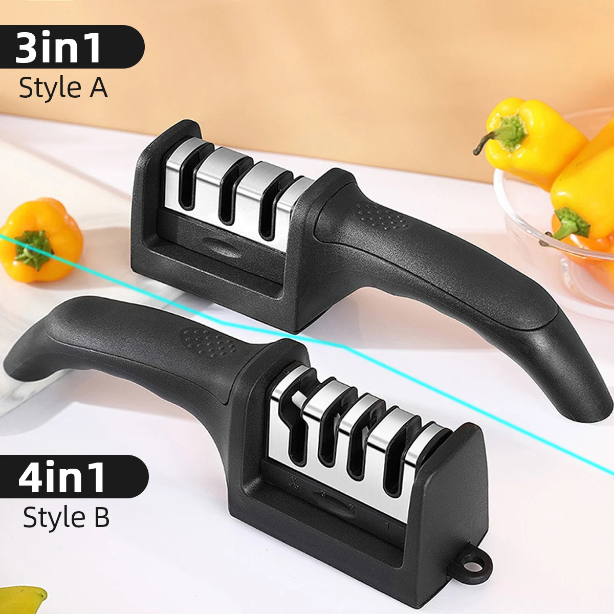 Kitchen 3-Segment Knife Sharpener Household Multi-Functional Hand-Held Three-Purpose Black Sharpening Stone