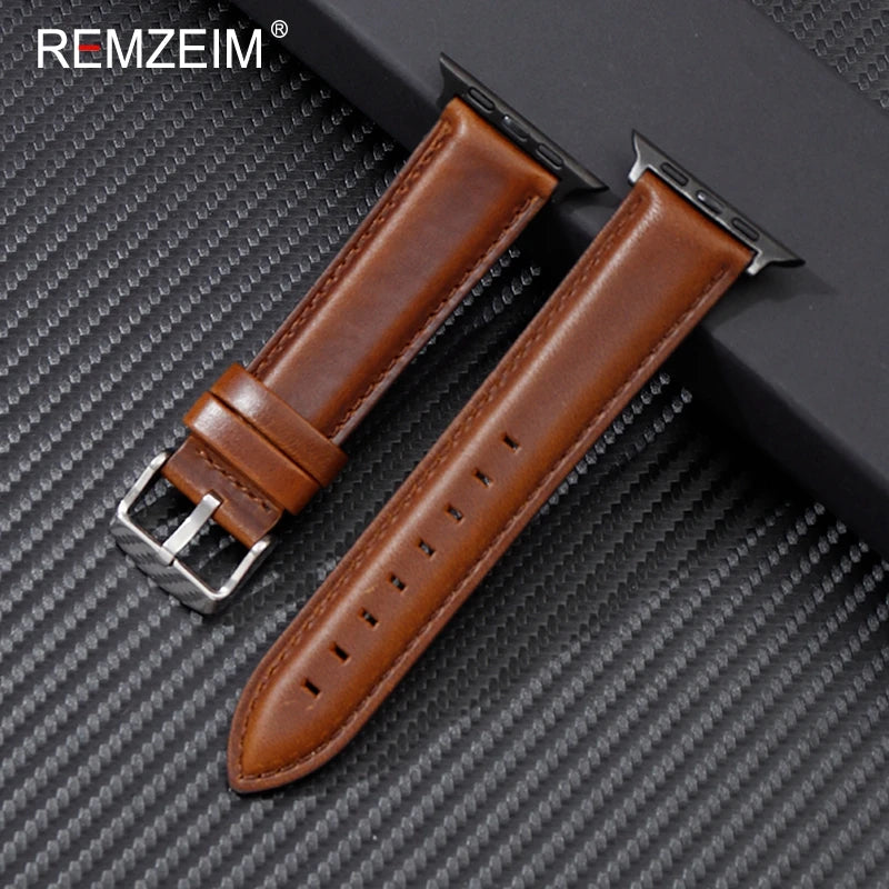 Genuine Leather Strap for Apple Watch 9 Ultra 49mm Series 9 8 7 45mm 41mm Man Woman Band for IWatch 6 5 4 Se 44 42mm Bracelet