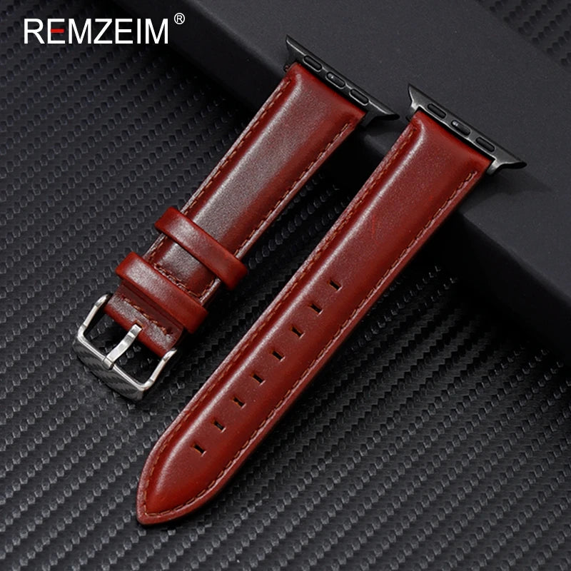 Genuine Leather Strap for Apple Watch 9 Ultra 49mm Series 9 8 7 45mm 41mm Man Woman Band for IWatch 6 5 4 Se 44 42mm Bracelet