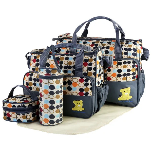Mummy Diaper Shoulder Bag Set w/Changing Pad – Large Water-Resistant Nappy Bag with Insulated 5 Pockets