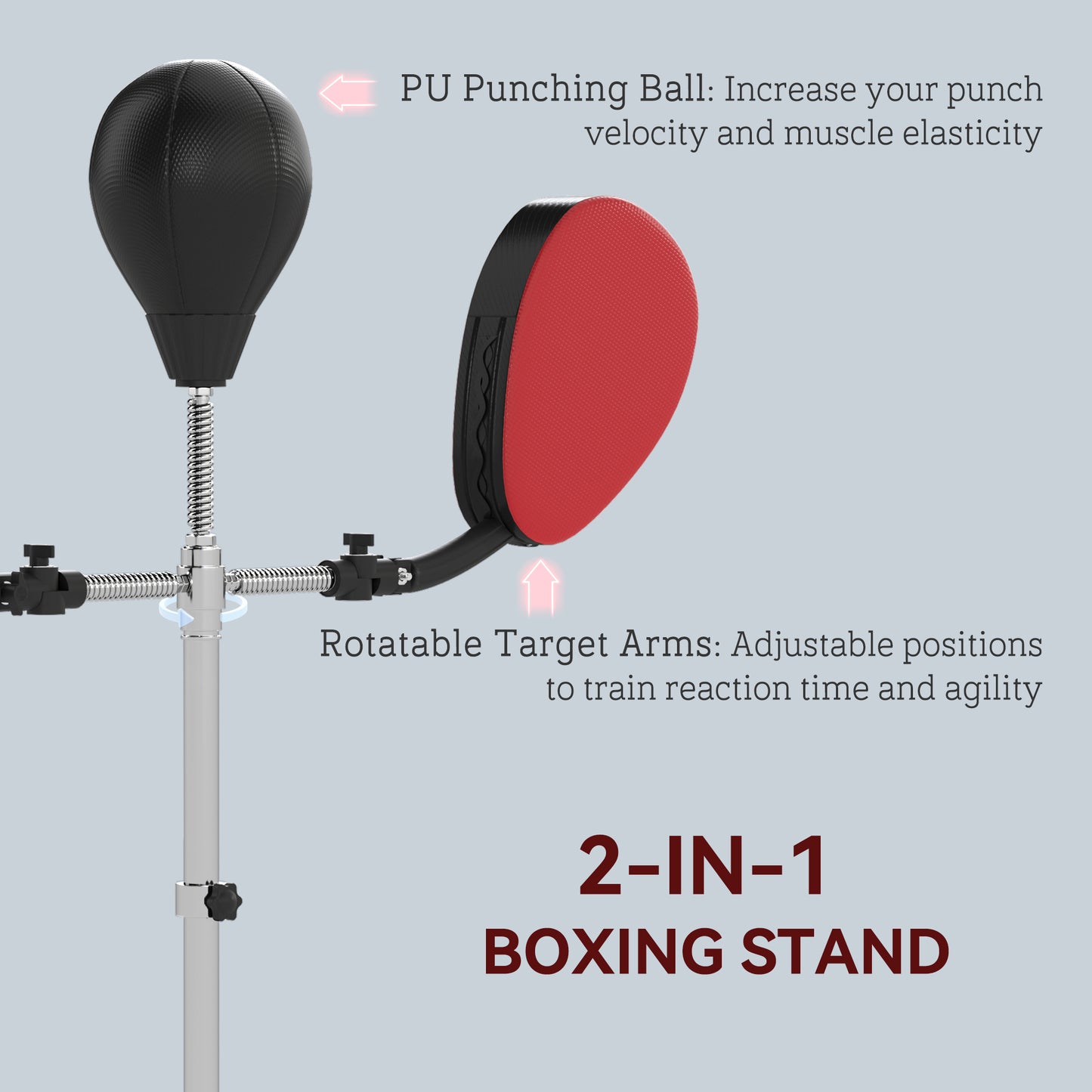 Boxing Bag with Stand, Adjustable Height Punching Speed Bag with 2 Target Arms, for Training, Exercise, Black
