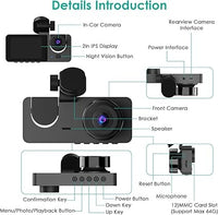 3 Channel Dash Cam, 1080P Dash Cam Front And Rear Inside, Three Way Dash Camera For Cars, Car Camera With 32GB Card, 24H Parking Mode, Loop Recording, Super Night Vision