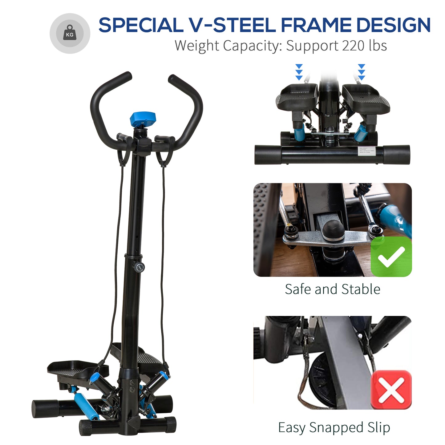 Twist Stepper Machine with Resistance Bands, Adjustable Workout Fitness Equipment with Handle Bar and LCD Display for Home Gym Exercise
