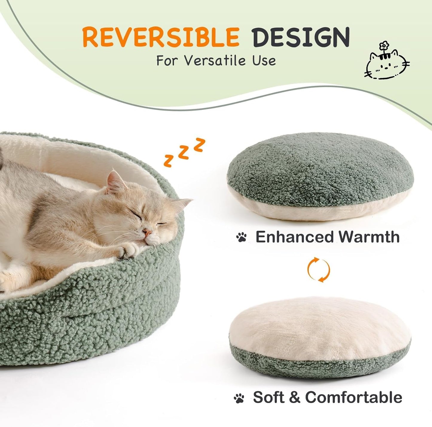 Pet Bed For Cats & Small Dogs - 23x23x7 Inch Round Orthopedic Bed With Non-Slip Bottom, Plush Indoor Cat Bed For Kittens & Puppies, Sage Green
