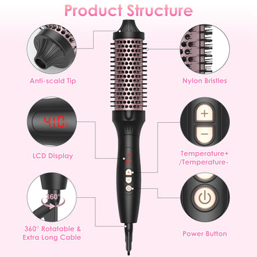 1Pc 3 In 1 Thermal Brush Hair Curler Brush Hair Curler Straightener With 10 Heating Levels 30S Fast Heating Fit For All Hair Types For Home Travel
