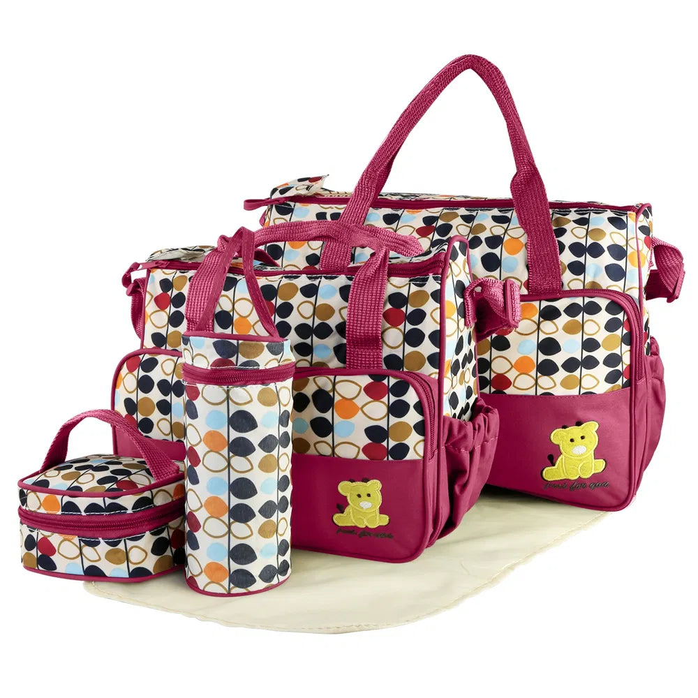 Mummy Diaper Shoulder Bag Set w/Changing Pad – Large Water-Resistant Nappy Bag with Insulated 5 Pockets