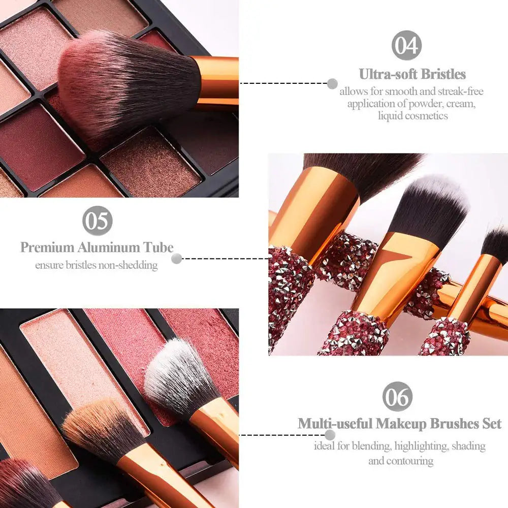 Diamond Inlaid Handmade Custom Makeup Brush 10 IN 1